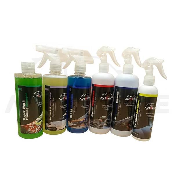 AutozCare Pack of 6: Waterless Car Wash & Wax, Glass Cleaner, Interior Dressing, All Purpose Cleaner, Engine Degreaser, and Foaming Shampoo