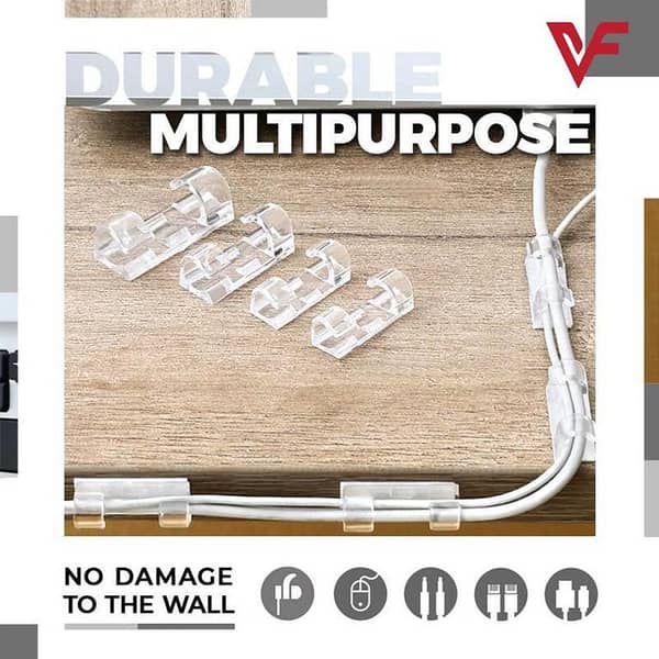 20-Pack Smart Cable Organizer Clips for Desktop and Workstation - Self-Adhesive Cable Management Holders