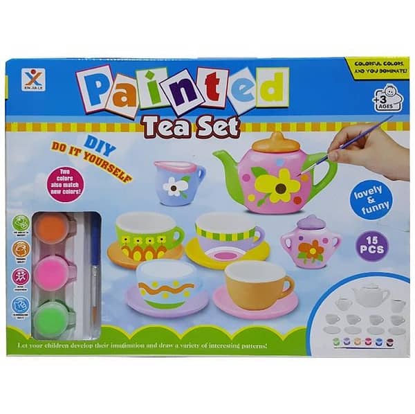 Kids' 15-Piece Painted Ceramic Tea Cup Set