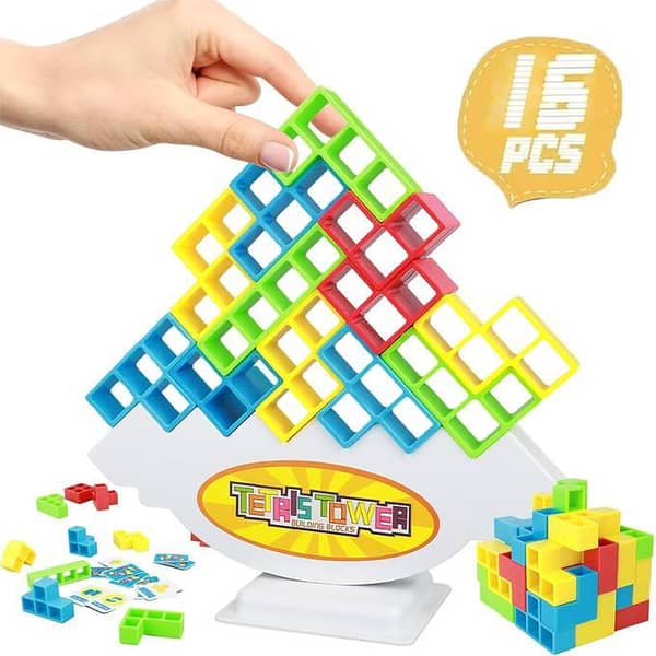 Tetra Tower Stacking Game - 16 Piece Family Board Game for Balance and Fun