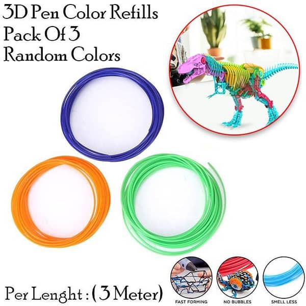 Pack of 3 Random Color Refills for 3D Printing Doodle Pen - 3 Meter Length