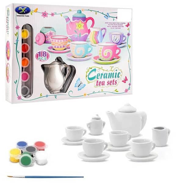 DIY Painted Ceramic Tea Set - 18-Piece Craft Kit for Creative Kids