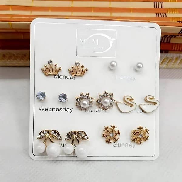 7-Day Earring Collection for Women | Gold-Plated and Pearl Designs | Daily Jewelry Set