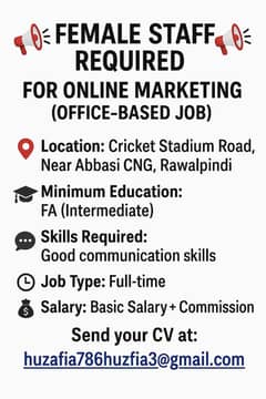 Required Female Staff for online marketing Office Job