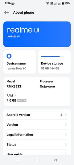 realme note 60 4+4.64GB new sat h 1 month use h 10by 10 Han