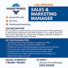 Job Opening: Sales & Marketing Manager