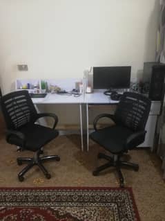 Two plywood white study tables  with Two imported hydrolic  chairs