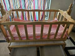Wooden Baby Cradle/Cot with Mattress, Drawers,Wheels & Mosquito Net.