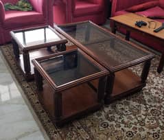 Elegant Wooden Glass-Top Coffee Table Set – 1 Center & 2 Side Tables