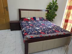 queen side bed solid with wood with side table , matress