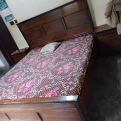 Wooden bed with two side tables and mattress molty foam