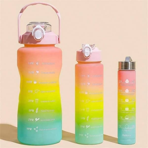 Karachi Online Sports Water Bottles Set - 3 Pcs with Motivational Time Markers and Leak-Proof Flip Top Lid for Fitness Activities