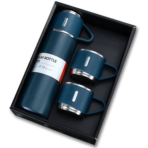 WAASS Double-Wall Stainless Steel Vacuum Thermos Flask with Silicone Handle and Lid Set, Includes 2 Stainless Steel Cups, 500 ML