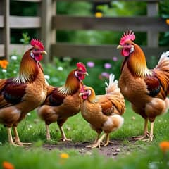 3 hens egg laying with 4 roaster