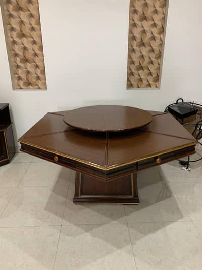 Elegant 6-Seater Wooden Dining Table Set with Rotating Center