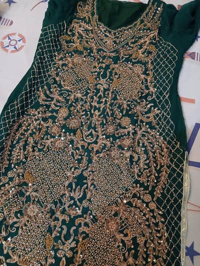 bottle green havey embroidered dress