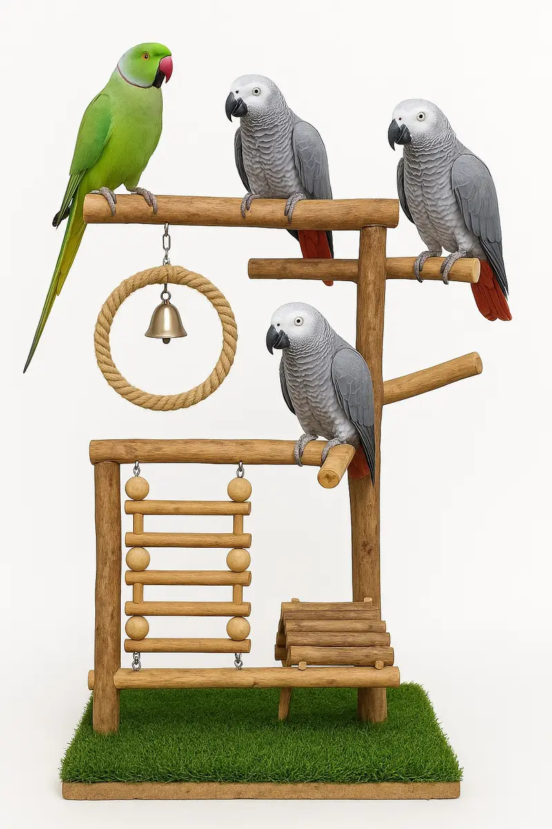 Parrot Bird toys wooden stand perches cage everything — photo 3