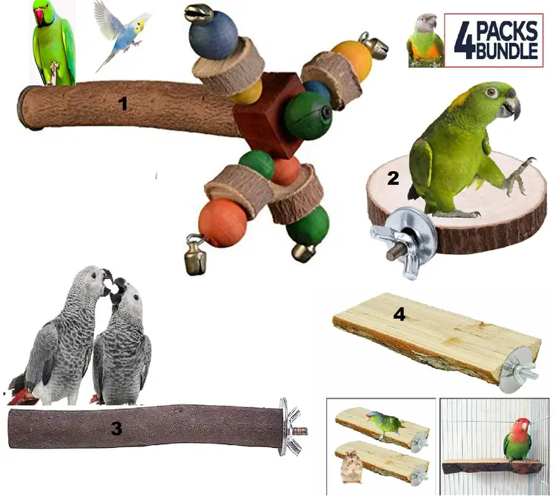 Parrot Bird toys wooden stand perches cage everything — photo 2