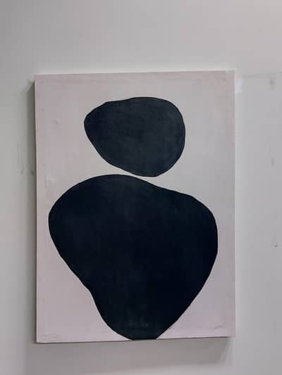 Abstract Black forms on beige canvas - Aesthetic minimalistic Painting