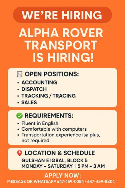 ALPHA ROVER A CANADIAN BASED COMPANY IS HIRING FOR PAKISTAN OFFICE.