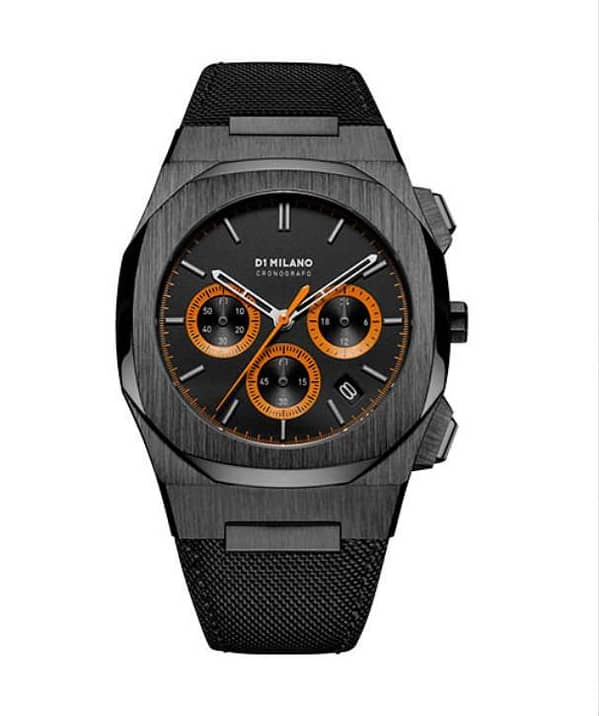 ChronoEdge Fly-Back 41mm Men’s Chronograph Watch – Sapphire Glass, Black Dial, Orange Accents, Nylon Strap, VK63 Movement D1-CHNJ01