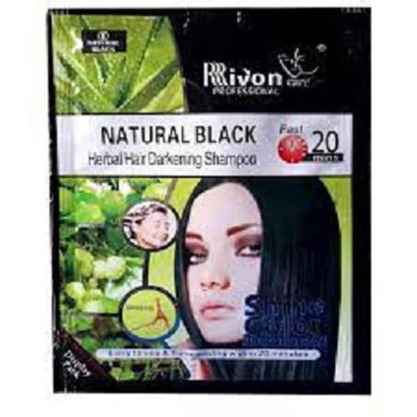Rivon Herbal Hair Darkening Shampoo - Pack of 3 Sachets in Natural Black Color