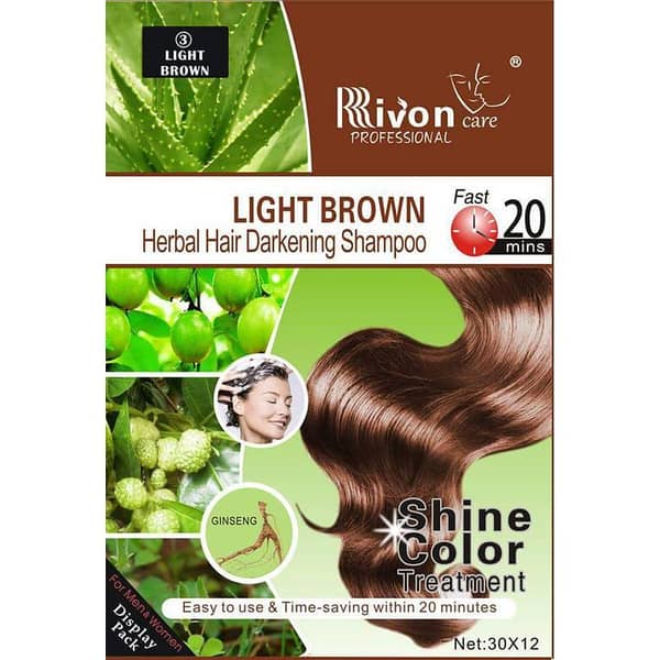 Rivon Herbal Hair Darkening Shampoo in Light Brown for Men - Pack of 12 Sachets