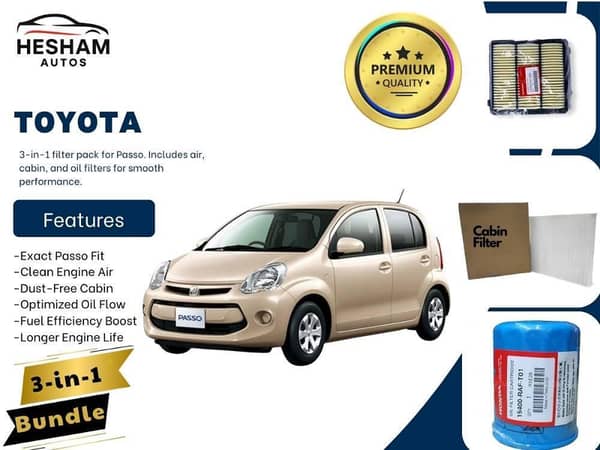 Toyota Passo 2010–2016 | Maintenance Filter Pack – 3-in-1 | Air, Cabin & Oil Filters