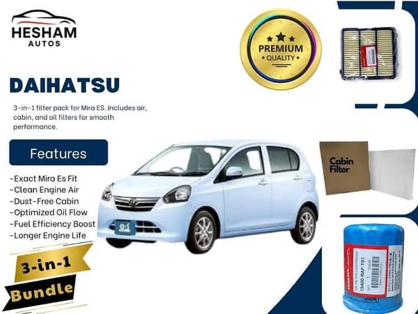 Daihatsu Mira Es 2011-2014 | Maintenance Filter Pack – 3-in-1 | Cabin, Air & Oil Filters