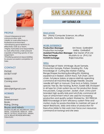 Any suiatable job garments or production
