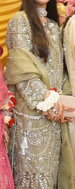 Elegant Green Embroidered  party wear Dress – Handwork with Dupatta