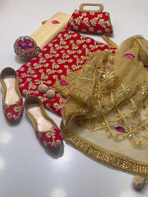 3-Piece Ladies Chiffon Crinkle Marble Shirt Set with Gotta Embroidery, Masuri Shalwar, and Handmade Sheesa Dupatta - Includes Free Khussa and Clutch by Ashrafi