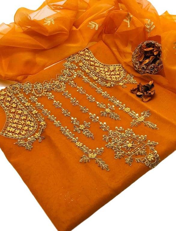 2 Piece Handmade Embroidery Unstitched Organza Dress Set for Women by Ashrafi - Customized Dress for Girls