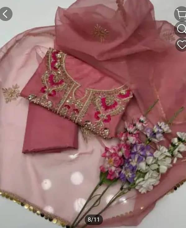 Ashrafi Customized Unstitched 3 Piece Women's Dress - Katan Silk Shirt with Zari Beads Embroidery, Tilla Work, and Organza Dupatta