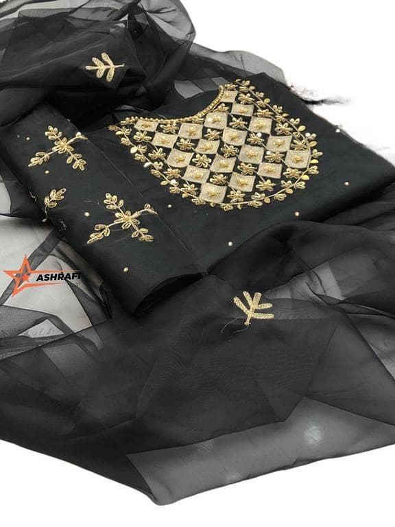 Ashrafi Women's 2-Piece Unstitched Suit with Organza Shirt, Dupatta, and Sleeves - Latest Wedding Collection