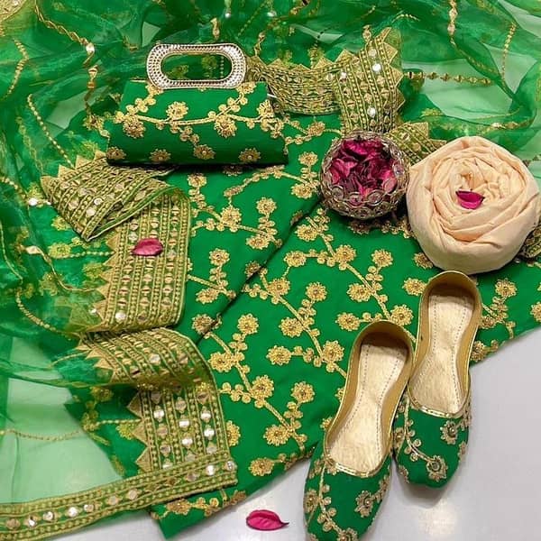 Chiffon Crinkle Embroidered 3-Piece Dress for Women - Self-Embossed Masuri Shalwar & Tissue Organza Embroidered Dupatta with Free Accessories