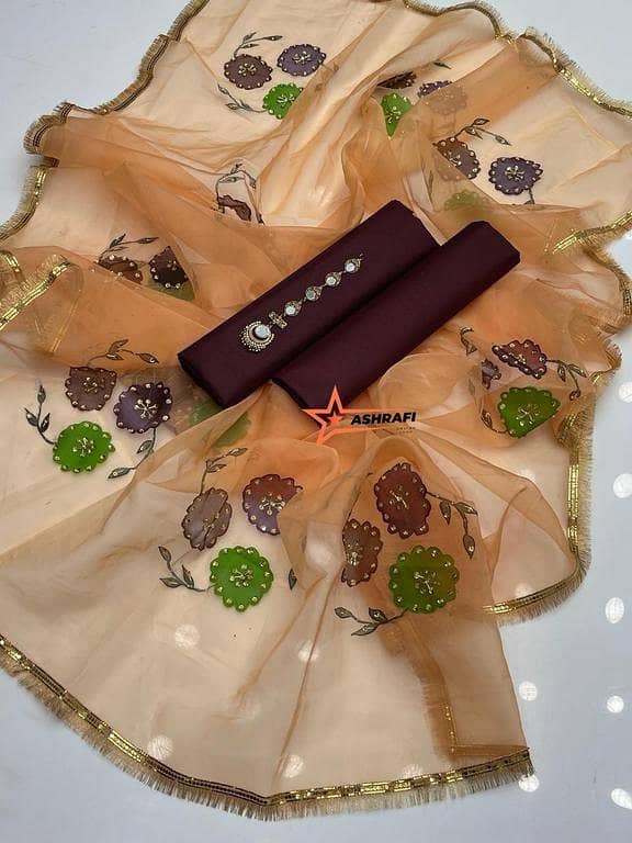Ashrafi Custom Women's 3-Piece Dress Set: Kattan Silk Shirt, Trouser, and Organza Dupatta for Weddings and Special Events
