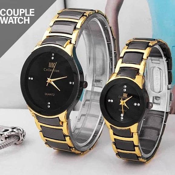 Pack of 2  Premium Golden Black Couple watch for Men/women - Couple watch