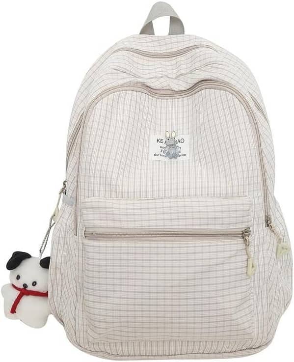 Cute Kawaii Plaid Backpack for Women – Aesthetic Backpack without Keychain