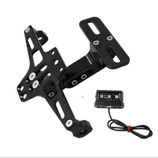 Universal CNC Motorcycle License Plate Holder Frame With LED (Number plate holder) Black Aluminum Adjustable Universal Fitment Motorcycle Accessories