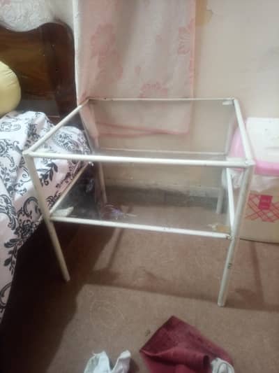 Metal and glass side table with leaf designed glass holder