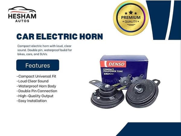 Compact Electric Car Horn by [Brand] | Double Pin Connection | Waterproof Design | Loud Sound Quality