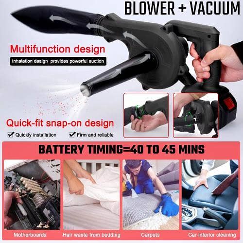 Vacuum + Blower Portable 21V Car Blower with Battery  40 MINS Battery Timing - Cordless Blower - Cordless Vacuum - HIgh Power Pressure Rechargeable Battery Vacuum Blower
