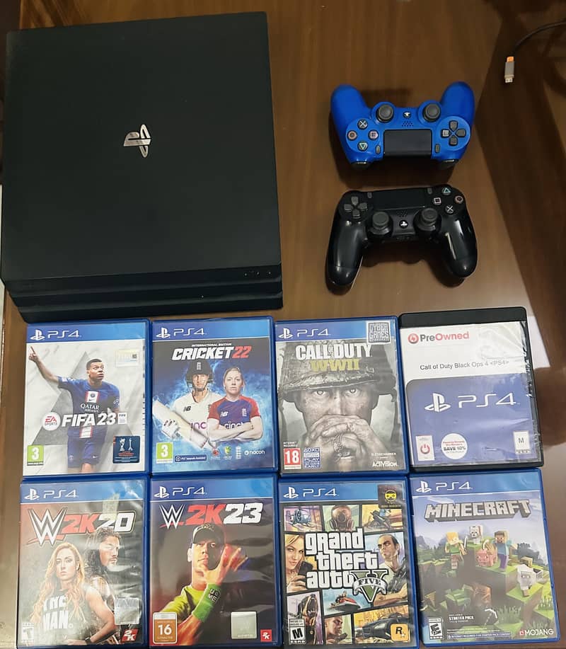 PS4 Pro 1TB (Non-JB) – Excellent Condition + 2 Controllers + 8 Games 0