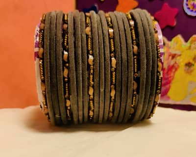 Elegant Velvet Bangles with Golden Beads – Stylish & Traditional