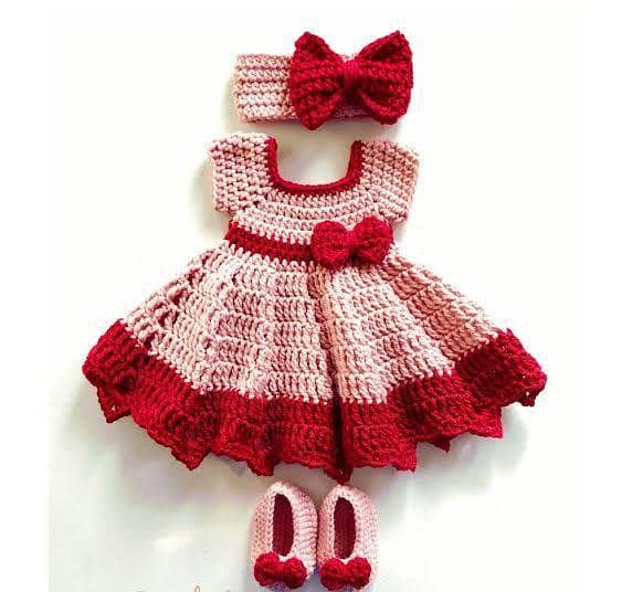 Crochet Dress Set for Baby Girls with Frock, Cap, and Shoes