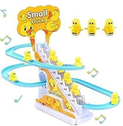 Climbing Ducklings Race Track Set - Toy Escalator with Lights and Music for 3 Sliding Ducks