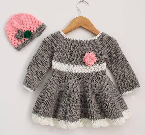 Handmade Crochet Dress Set for baby girls/Crochet Frock for baby girls/Crochet Clothes for Baby Girl/Crochet Woolen Frock/Cap and Shoes
