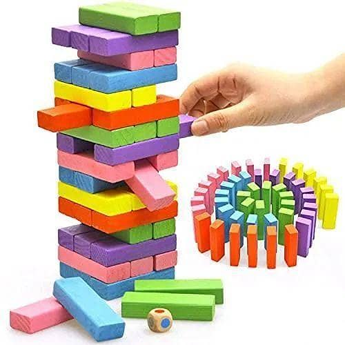 Mini Colorful Jenga Stacko Game with 54 Wooden Blocks