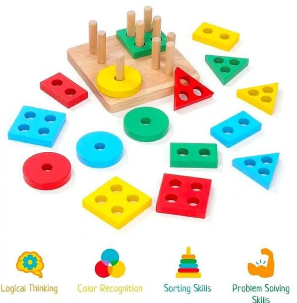 Wooden Geometric Shape Matching Toy - 4-Column Block Sorter for Kids' Early Education